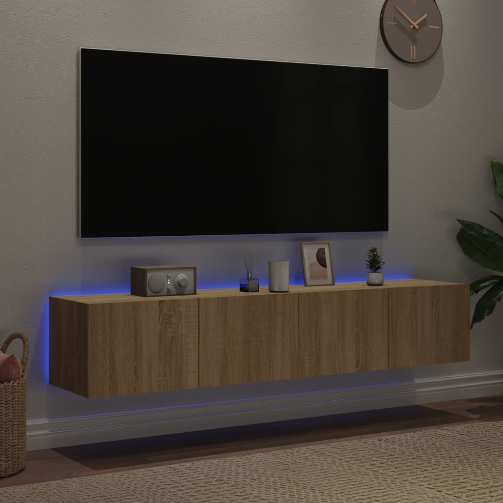 vidaXL Sieninės TV spintelės su LED, 2vnt., sonoma ąžuolo, 80x35x31cm