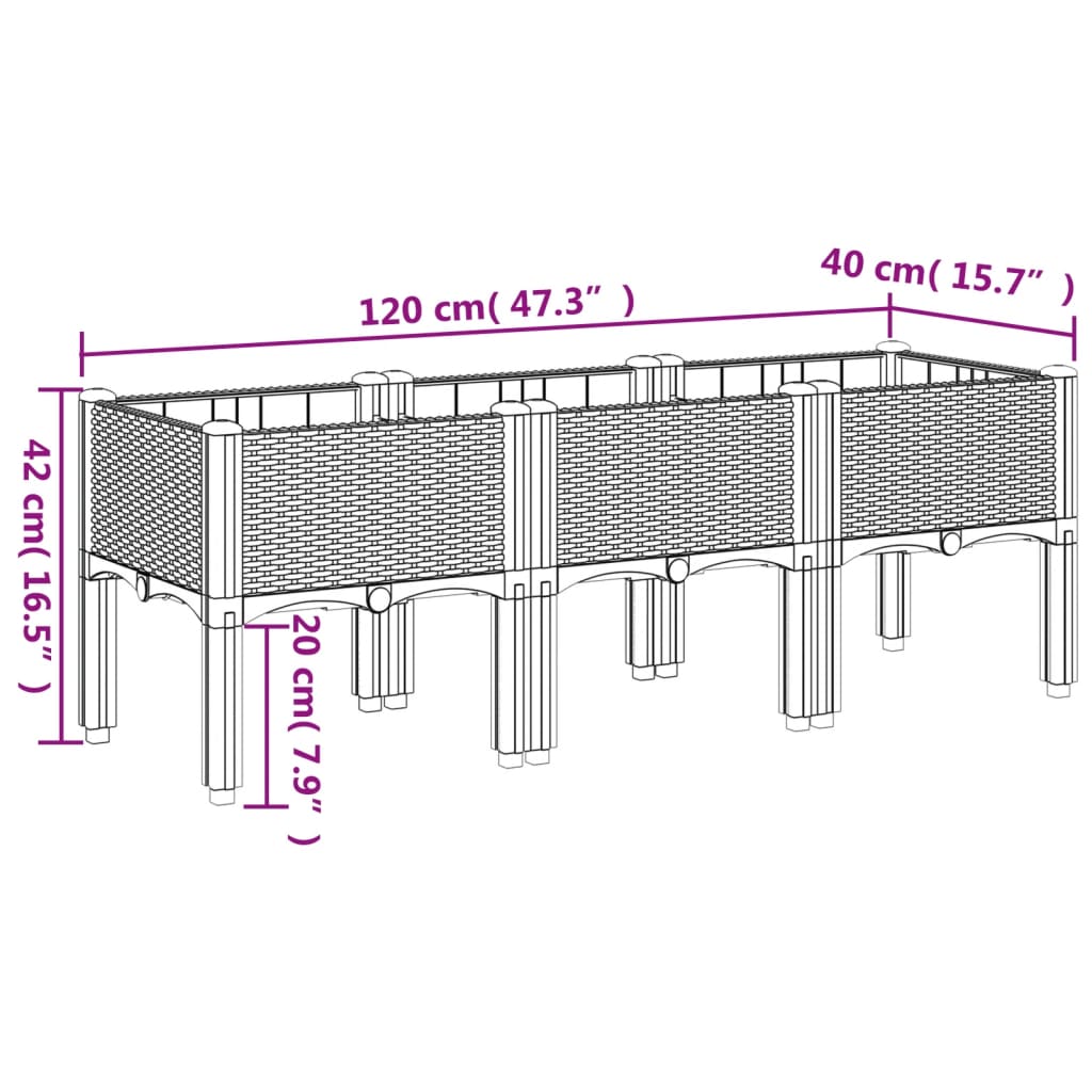 vidaXL Sodo lovelis su kojomis, rudos spalvos, 120x40x42cm, PP