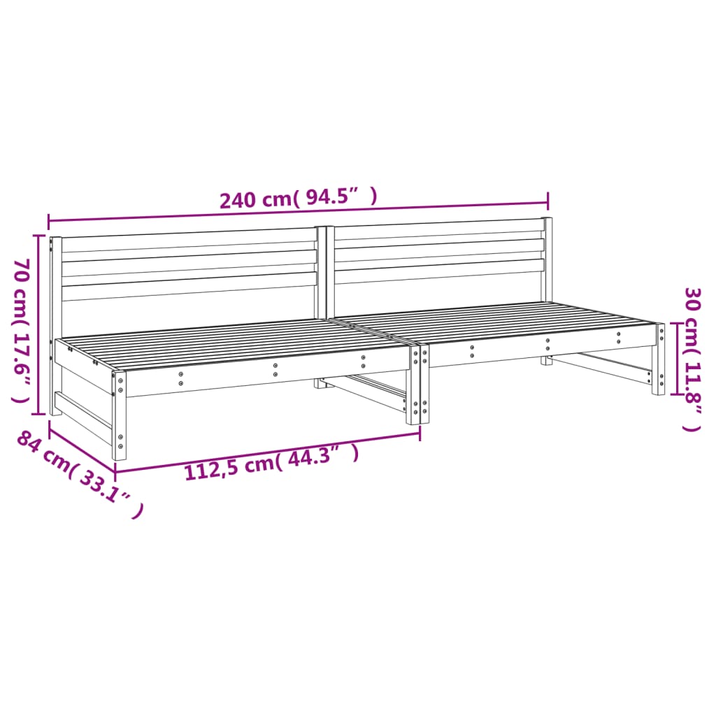 vidaXL Vidurinės sodo sofos dalys, 2vnt., pilkos, 120x80cm, pušis