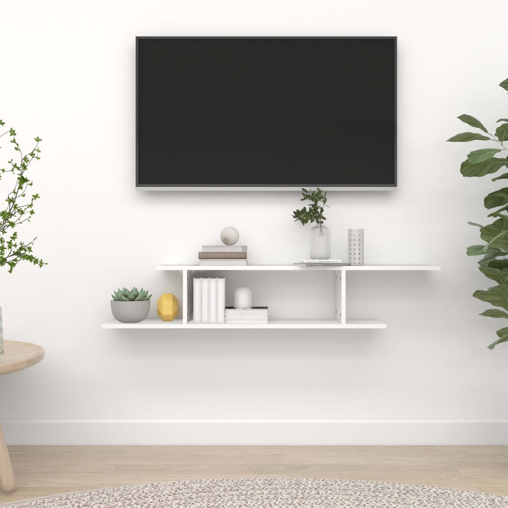 vidaXL Prie sienos montuojama TV lentyna, balta, 125x18x23cm, mediena