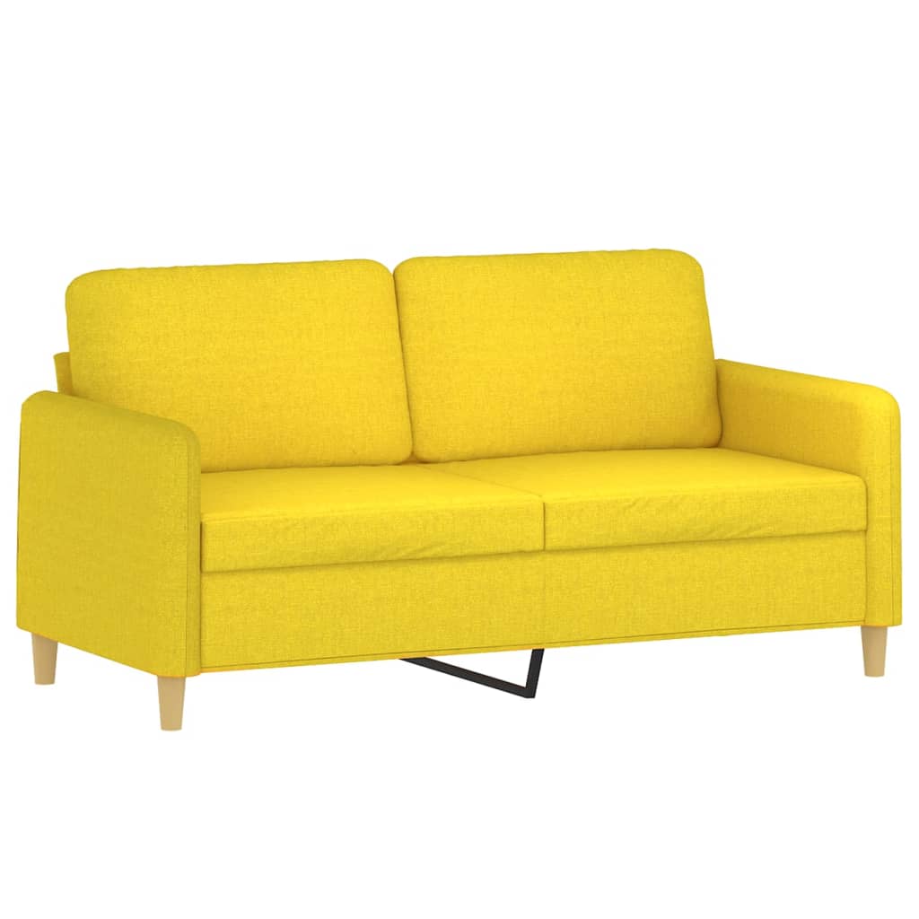 vidaXL Dvivietė sofa su pagalvėlėmis, šviesiai geltona, 140cm, audinys