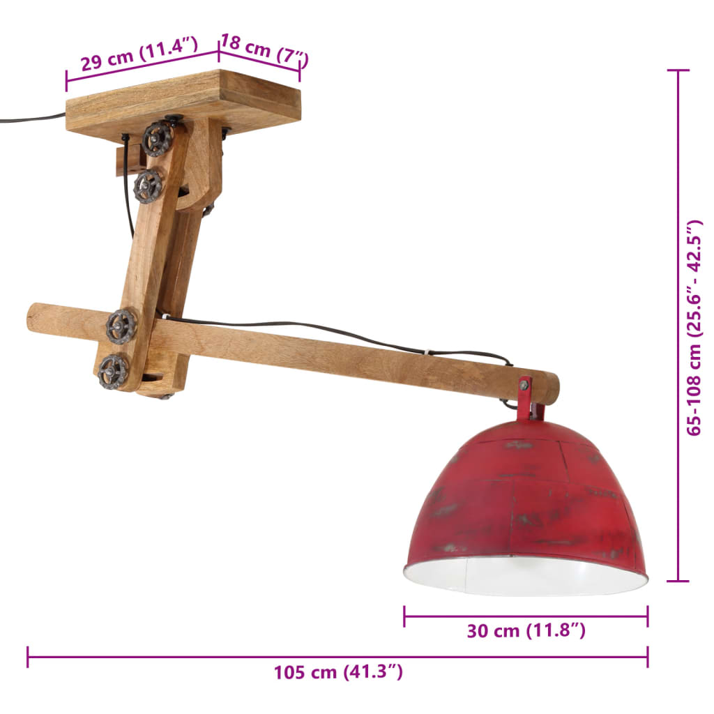 vidaXL Lubinis šviestuvas, raudonas, 105x30x65-108cm, 25W, E27