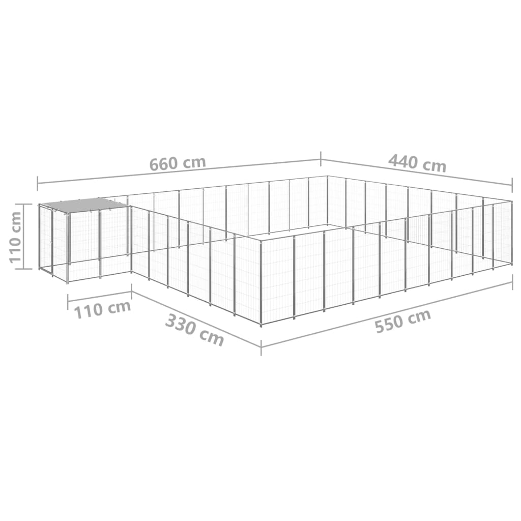 vidaXL Voljeras šunims, sidabrinės spalvos, 25,41 m², plienas