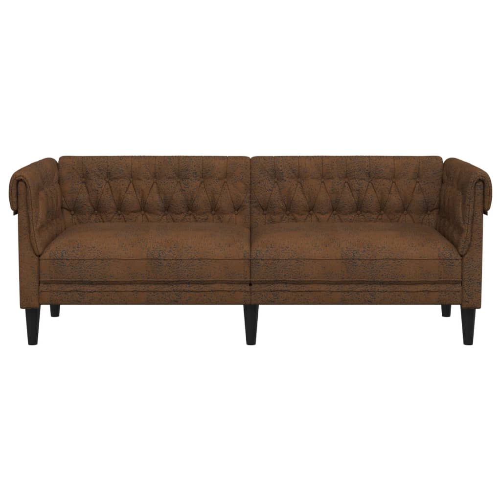 vidaXL Trivietė chesterfield sofa, rudos spalvos, audinys