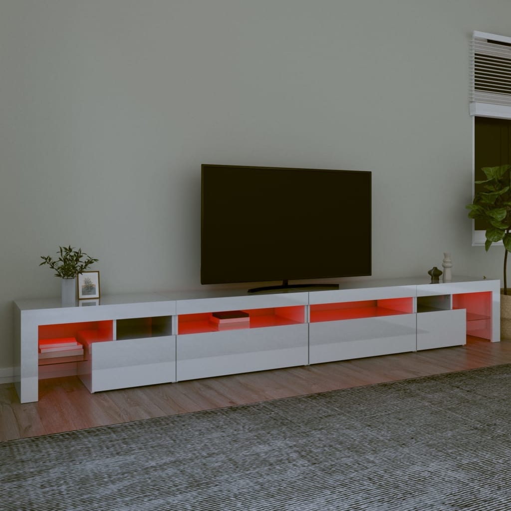 vidaXL TV spintelė su LED apšvietimu, balta, 290x36,5x40cm, blizgi