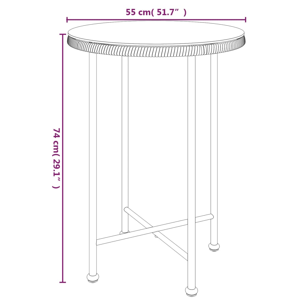 vidaXL Valgomojo stalas, juodas, 55cm, grūdintas stiklas ir plienas