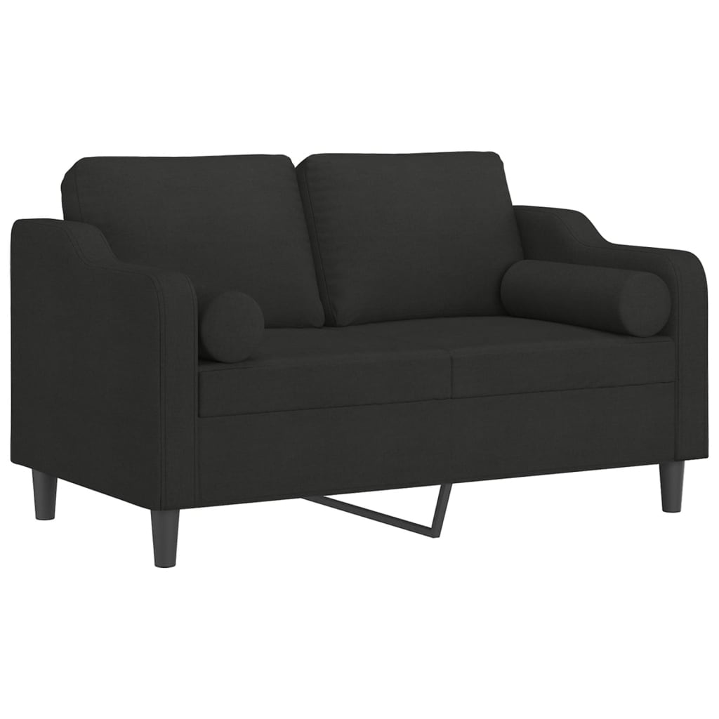 vidaXL Dvivietė sofa su pagalvėlėmis, juodos spalvos, 120cm, audinys