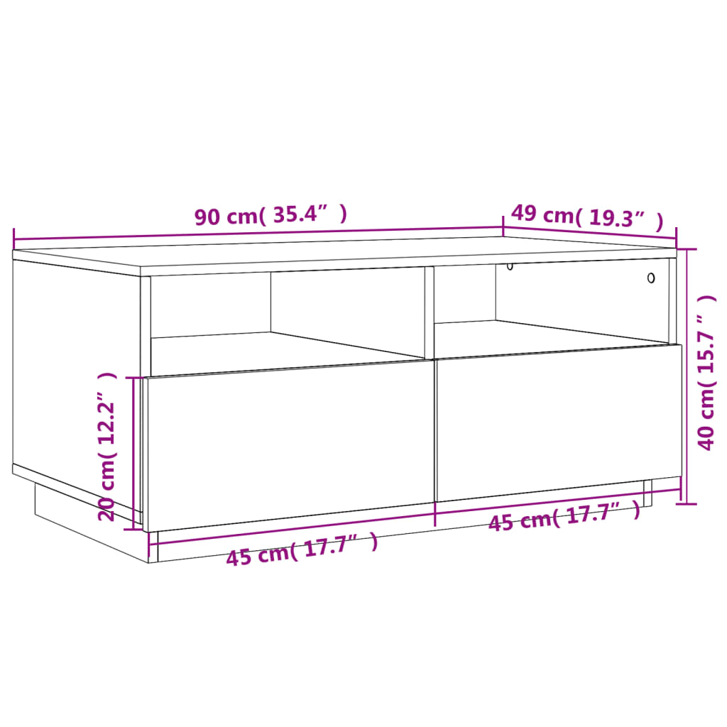 vidaXL Kavos staliukas su LED lemputėmis, rudas ąžuolo, 90x49x40cm