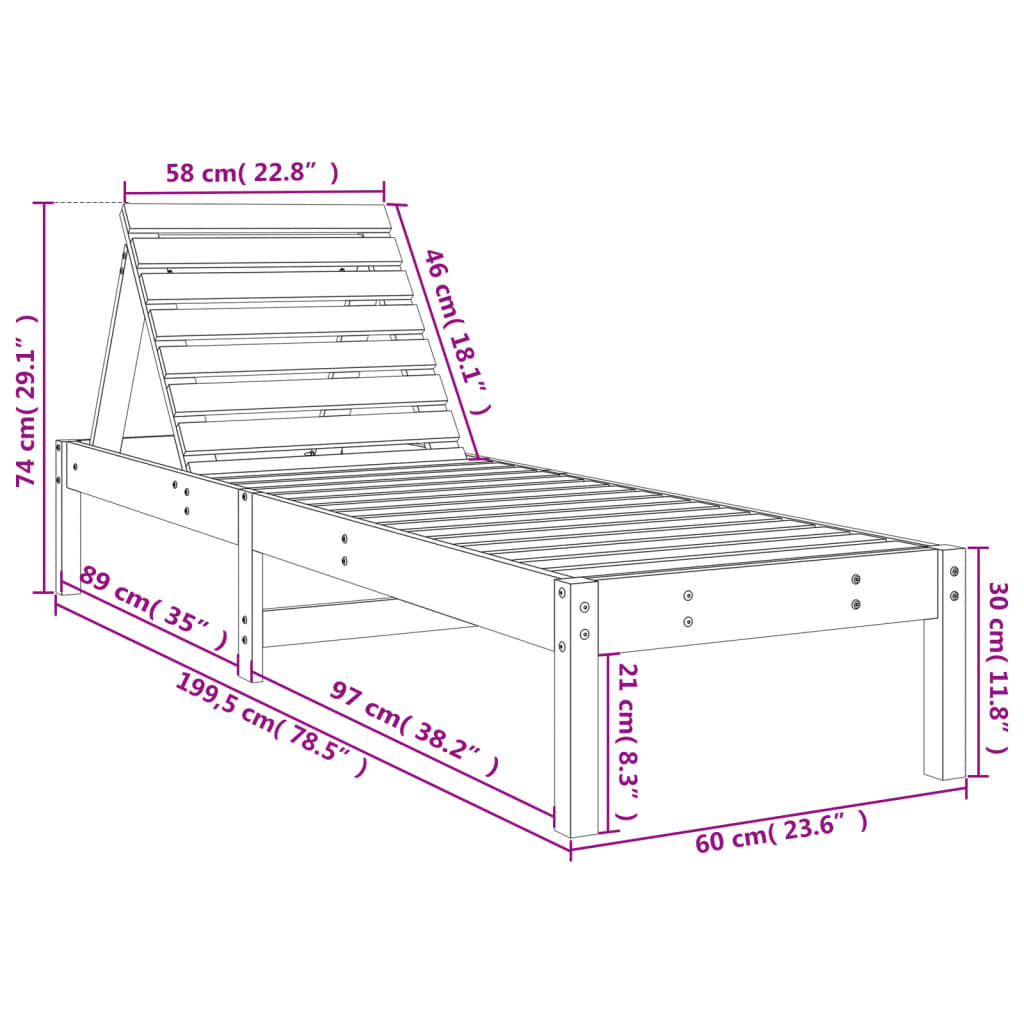 vidaXL Saulės gultas, 199,5x60x74cm, douglas eglės medienos masyvas