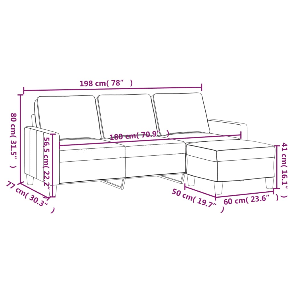 vidaXL Trivietė sofa su pakoja, juodos spalvos, 180cm, audinys