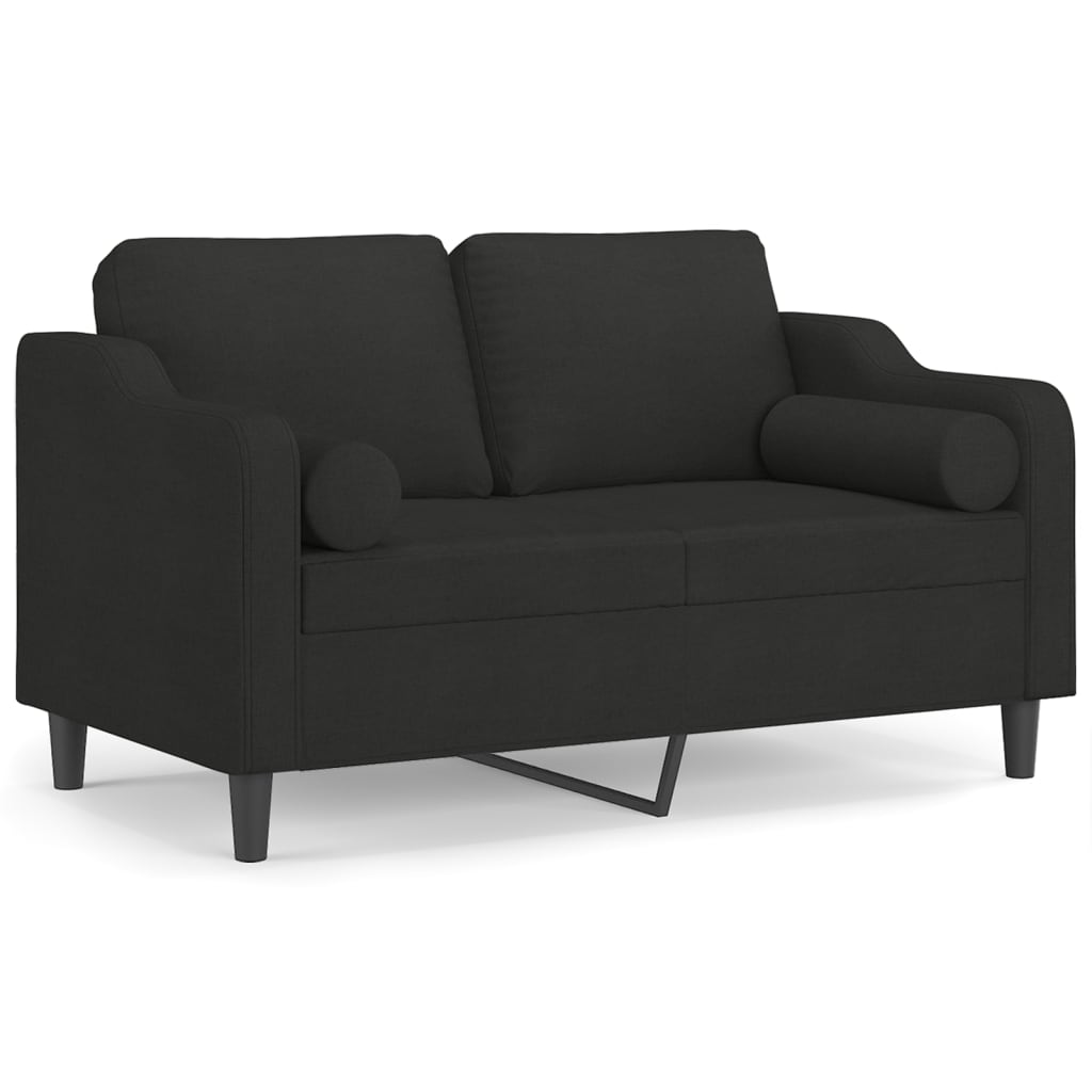 vidaXL Dvivietė sofa su pagalvėlėmis, juodos spalvos, 120cm, audinys