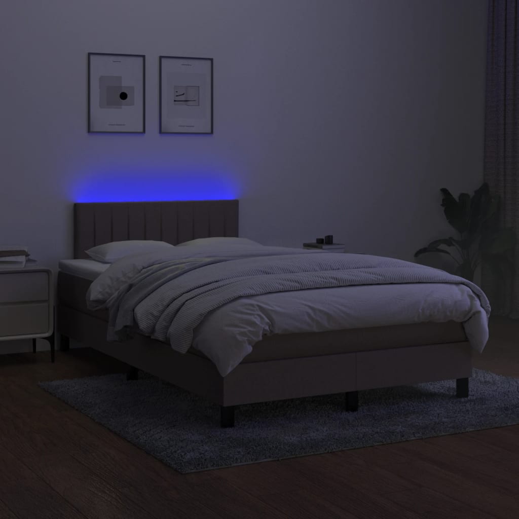 vidaXL Lova su spyruoklėmis/čiužiniu/LED, taupe, 120x190cm, audinys