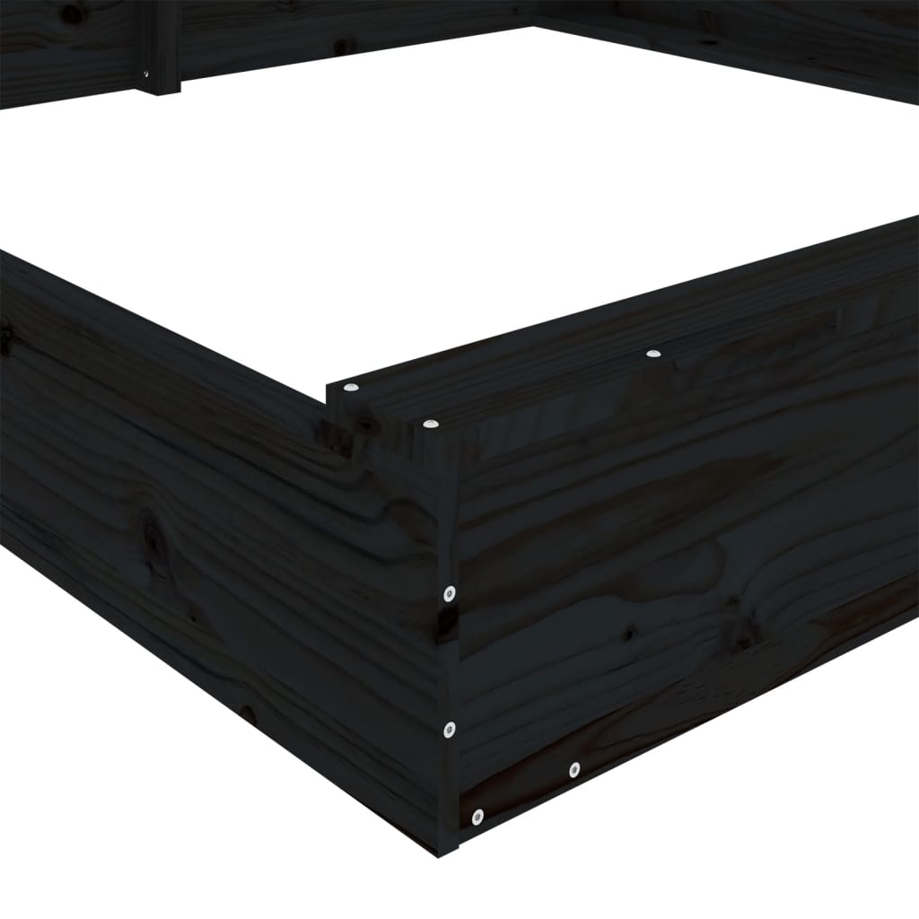 vidaXL Smėlio dėžė su sėdynėmis, juoda, pušies masyvas, kvadratinė