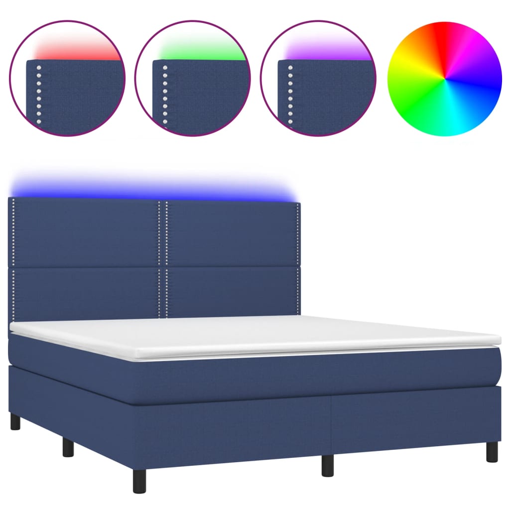 vidaXL Lova su spyruoklėmis/čiužiniu/LED, mėlyna, 180x200 cm, audinys
