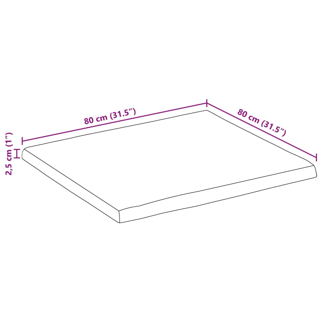 vidaXL Stalviršis, 80x80x2,5cm, mango medienos masyvas, su gyvu kraštu