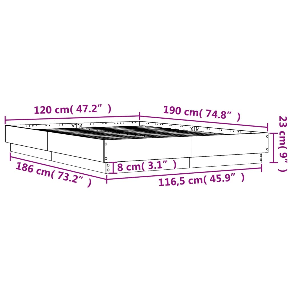 vidaXL Lovos rėmas su LED lemputėmis, sonoma ąžuolo spalvos, 120x190cm