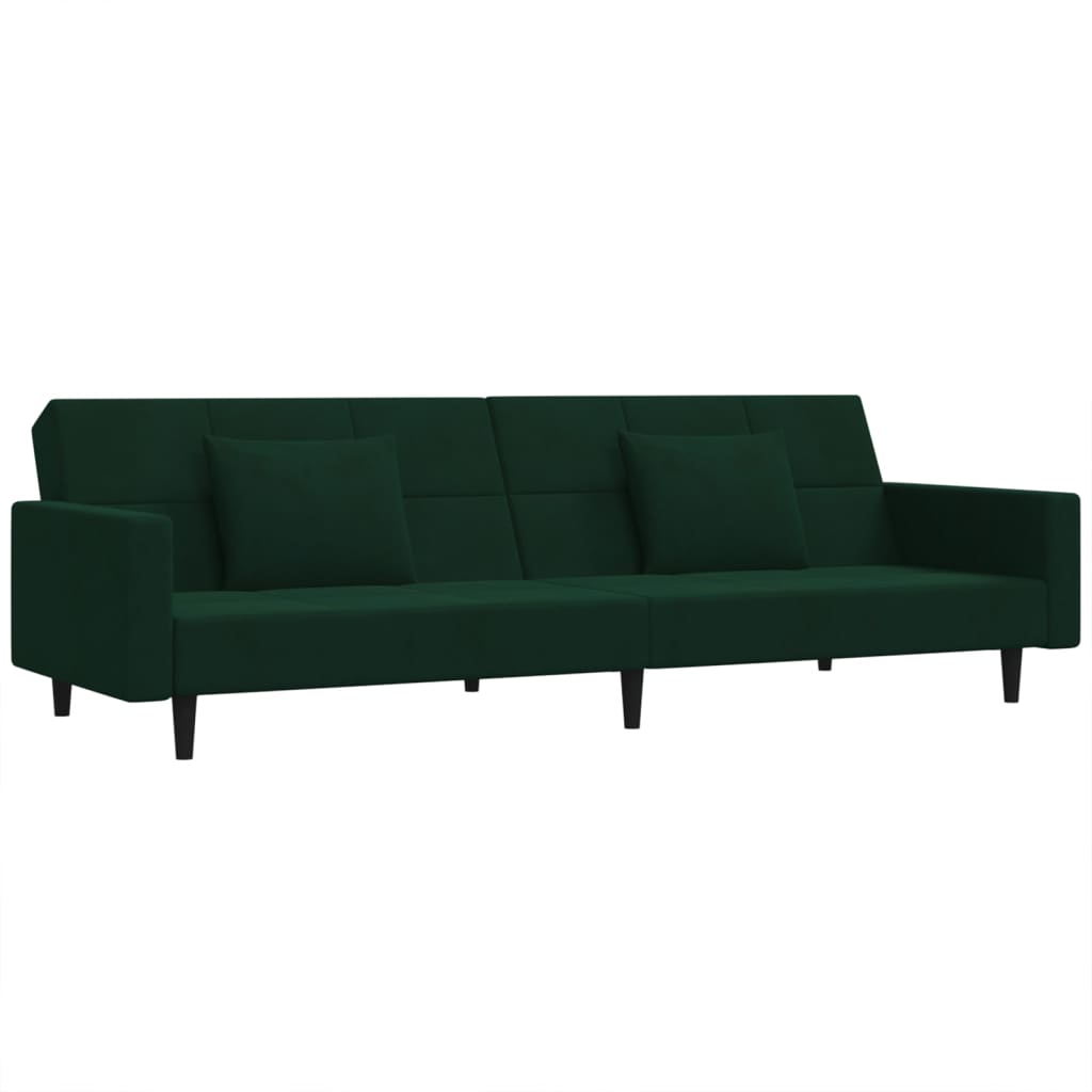 vidaXL Dvivietė sofa-lova su dvejomis pagalvėmis, žalia, aksomas