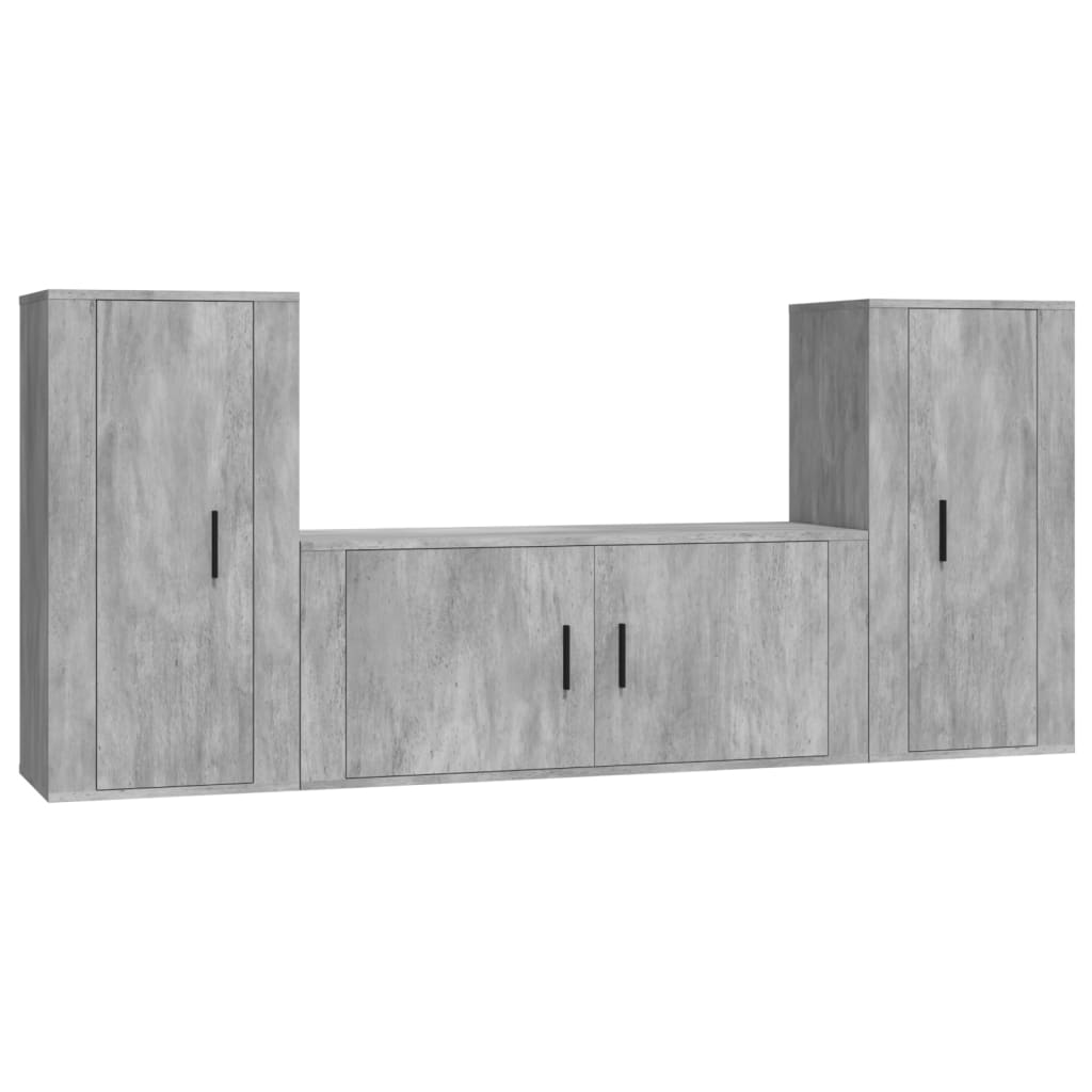 vidaXL TV spintelių komplektas, 3 dalių, betono pilkas, mediena