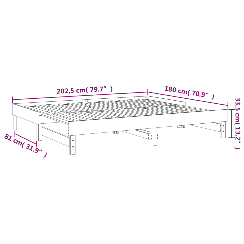 vidaXL Ištraukiama lova, pilka, 2x(90x200)cm, pušies medienos masyvas