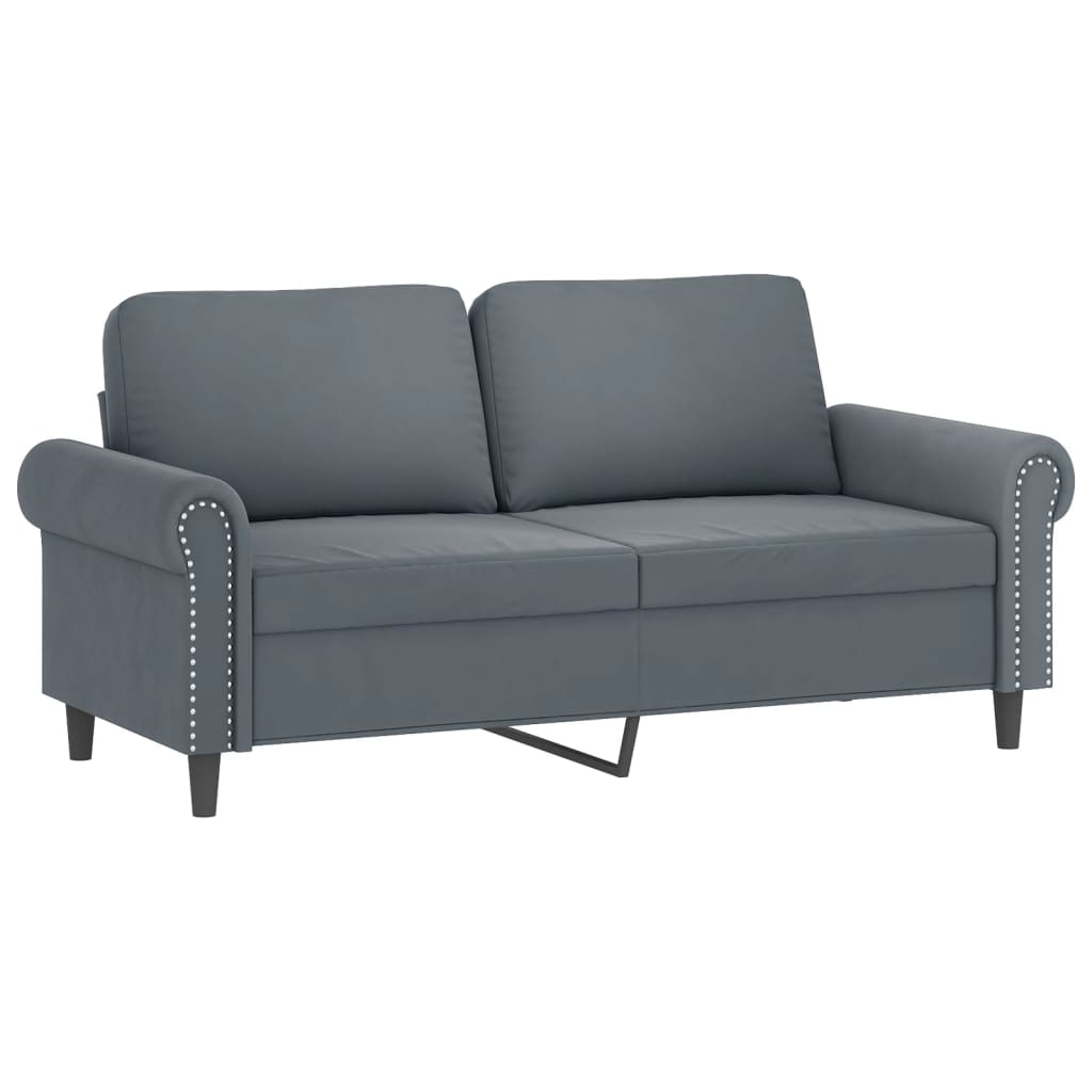 vidaXL Dvivietė sofa su pagalvėlėmis, tamsiai pilka, 140cm, aksomas