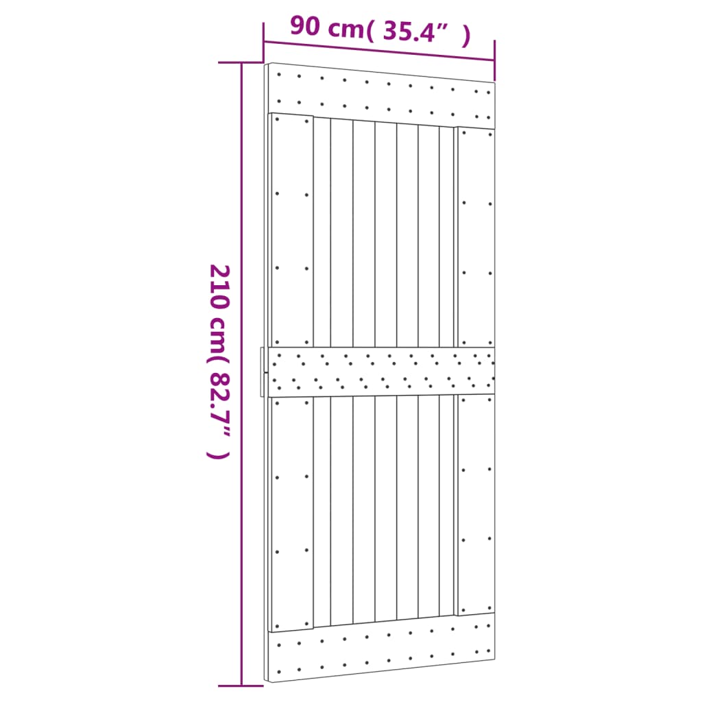 vidaXL Stumdomos durys su įrangos rinkiniu, 90x210cm, pušies masyvas