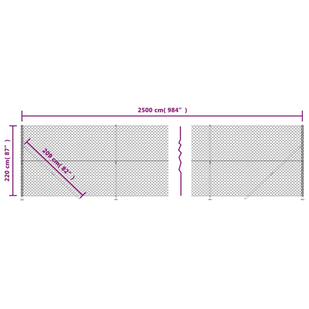 vidaXL Tinklinė tvora su flanšais, sidabrinės spalvos, 2,2x25m