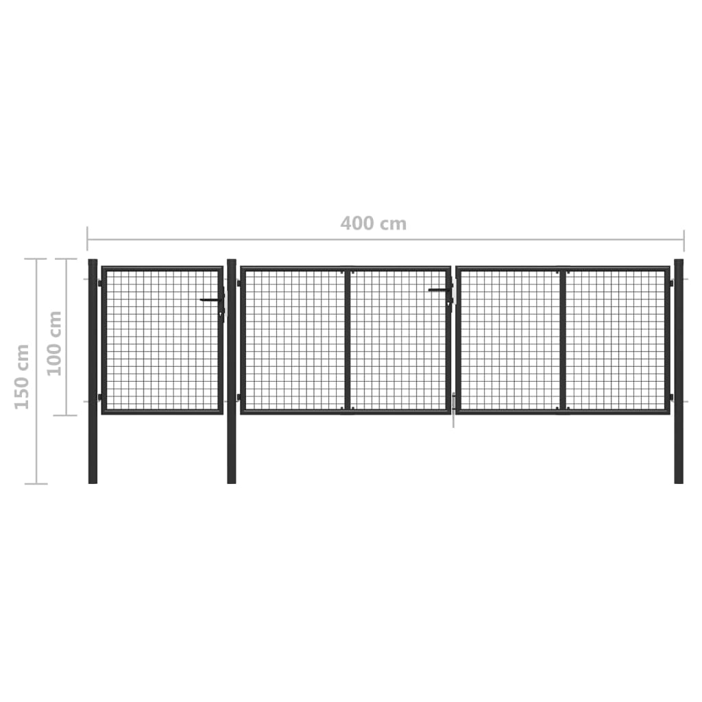 vidaXL Sodo vartai, antracito spalvos, 400x100cm, plienas