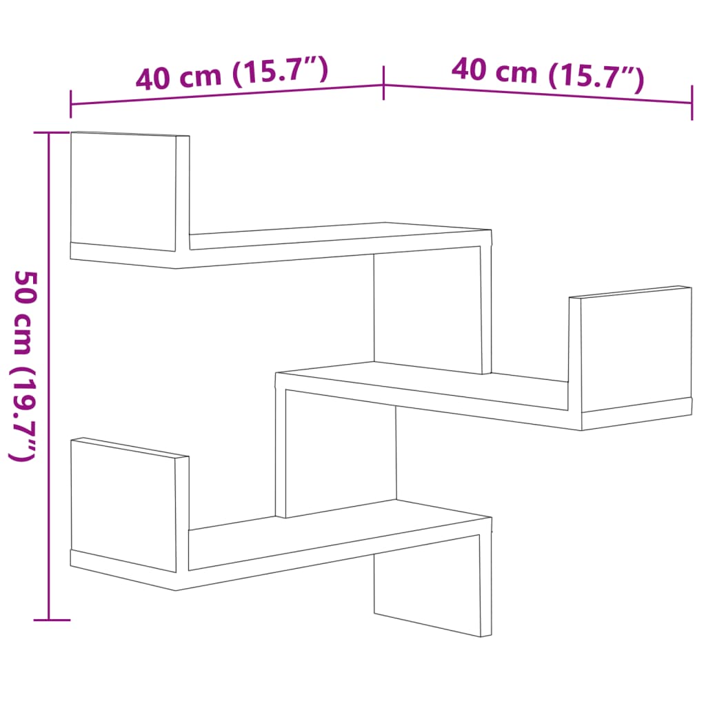 vidaXL Sieninės kampinės lentynos, 2vnt., juodos, 40x40x50cm, mediena