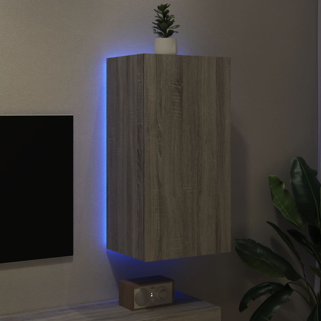 vidaXL Sieninė TV spintelė su LED lemputėmis, pilka, 40,5x35x80cm
