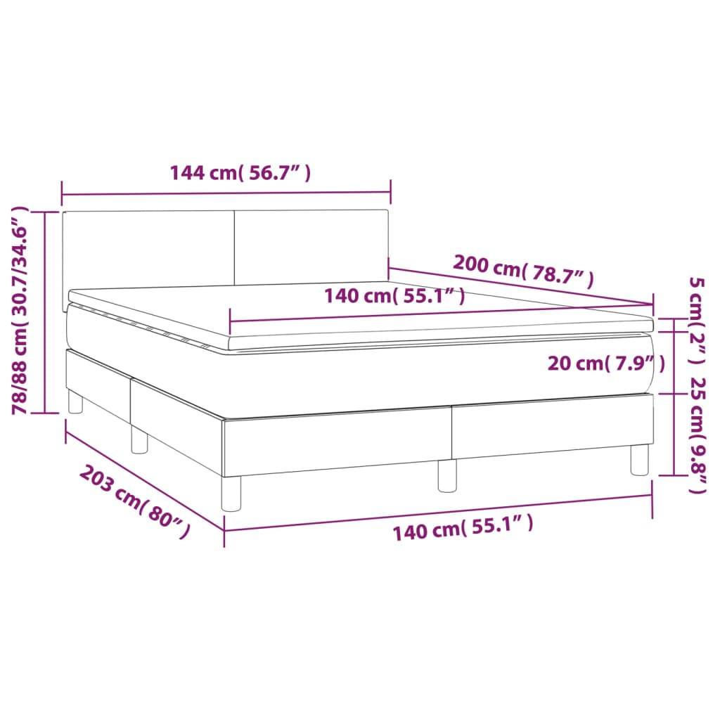 vidaXL Lova su spyruoklėmis/čiužiniu/LED, pilka 140x200cm dirbtinė oda