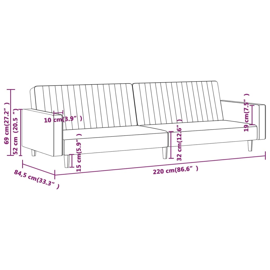 vidaXL Dvivietė sofa-lova, mėlynos spalvos, aksomas