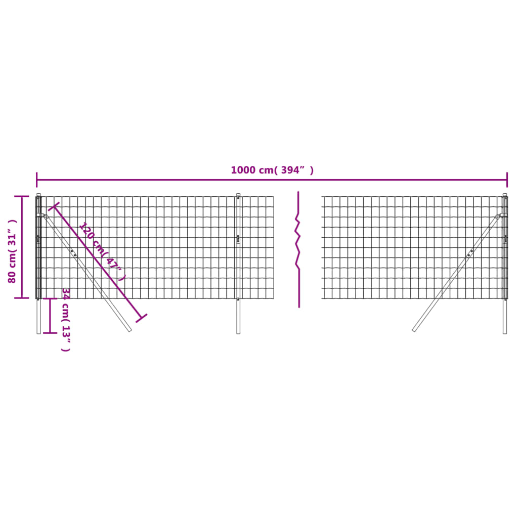 vidaXL Vielinė tinklinė tvora, antracito, 0,8x10m, plienas