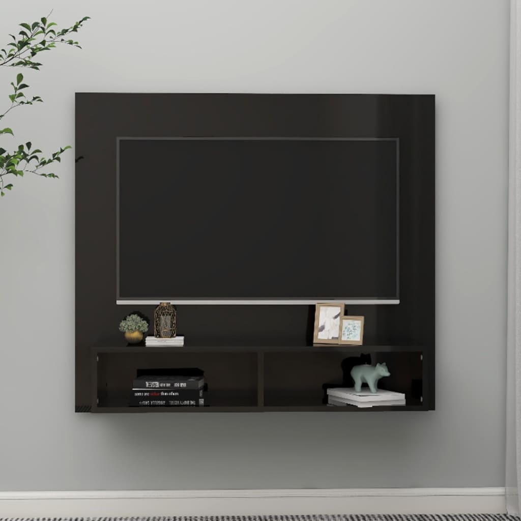 vidaXL Sieninė TV spintelė, juoda, 102x23,5x90cm, apdirbta mediena