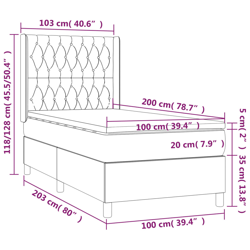 vidaXL Lova su spyruoklėmis/čiužiniu/LED, ruda, 100x200 cm, audinys