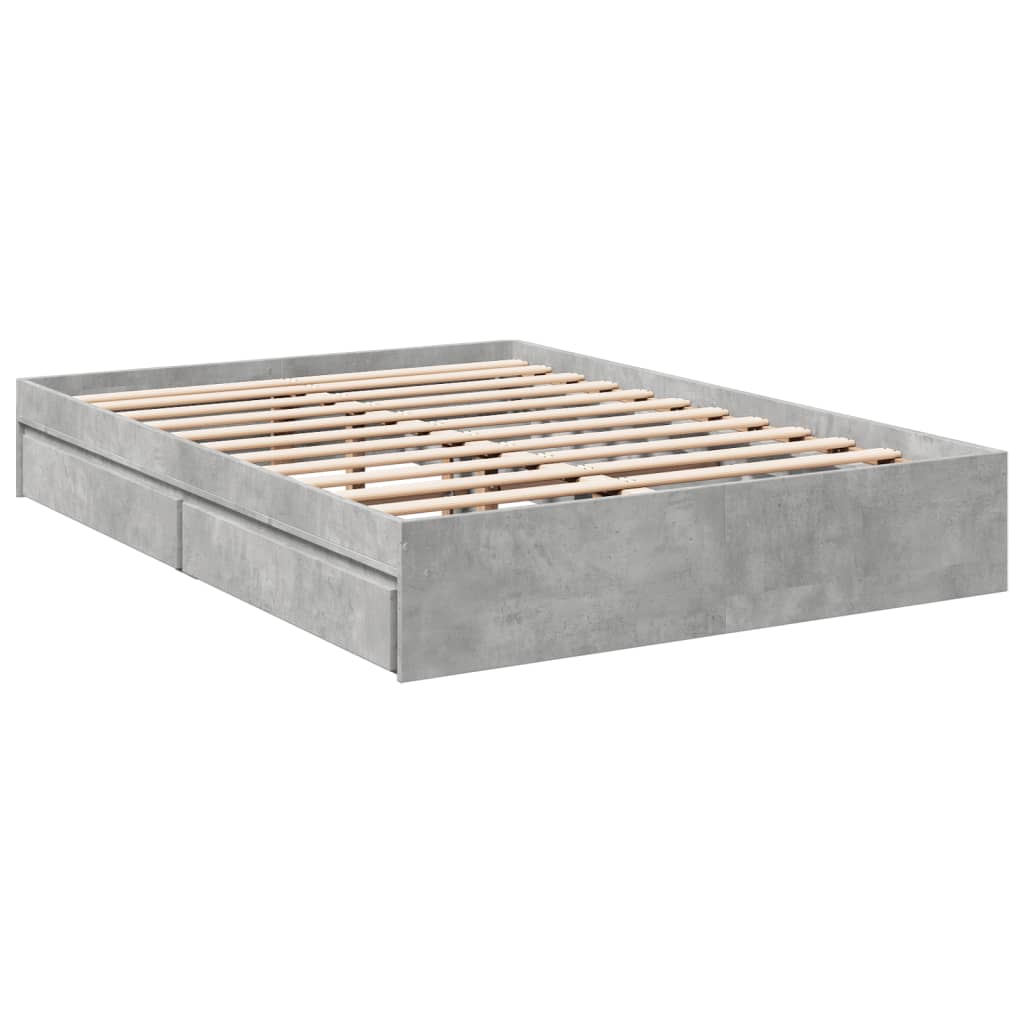 vidaXL Lovos rėmas su stalčiais, betono, 120x190cm, apdirbta mediena