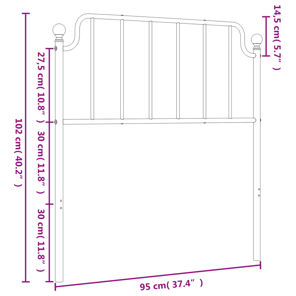 vidaXL Metalinis galvūgalis, baltos spalvos, 90cm