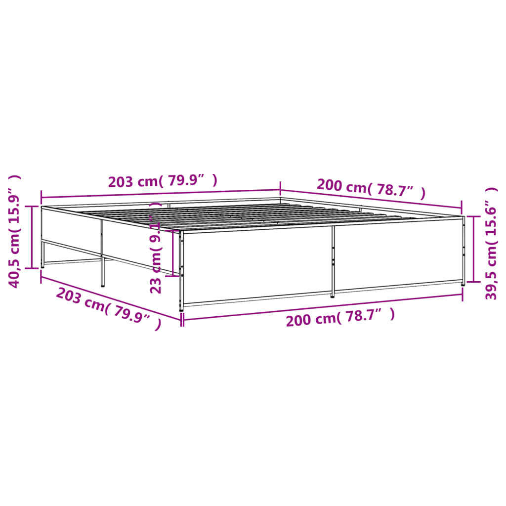 vidaXL Lovos rėmas, dūminio ąžuolo, 200x200cm, mediena ir metalas