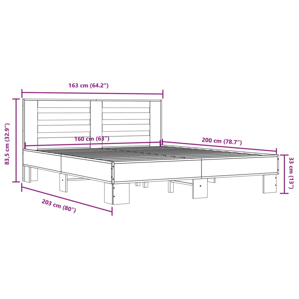 vidaXL Lovos rėmas, dūminio ąžuolo, 160x200cm, mediena ir metalas