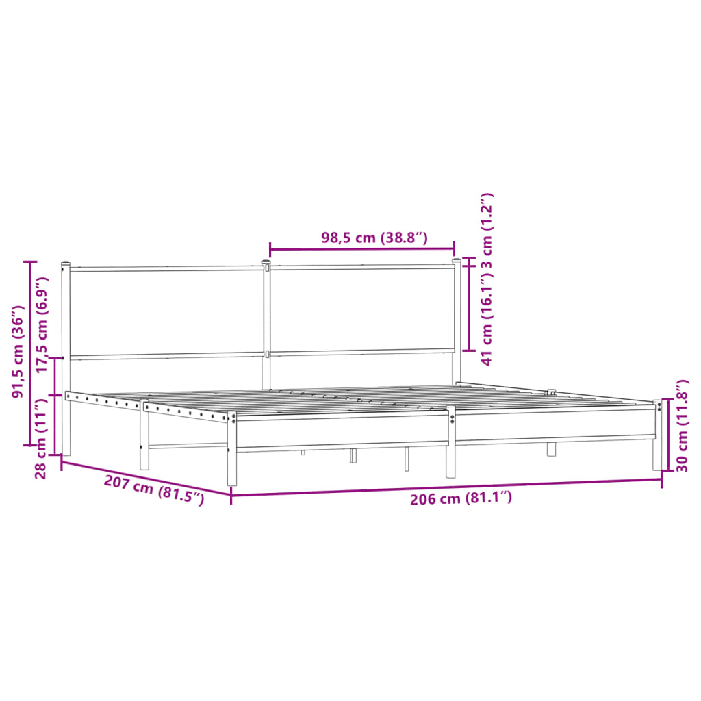 vidaXL Lovos rėmas be čiužinio, rudas ąžuolo, 200x200cm, metalas