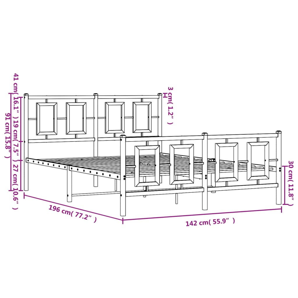 vidaXL Lovos rėmas su galvūgaliu/kojūgaliu, juodas, 135x190cm, metalas