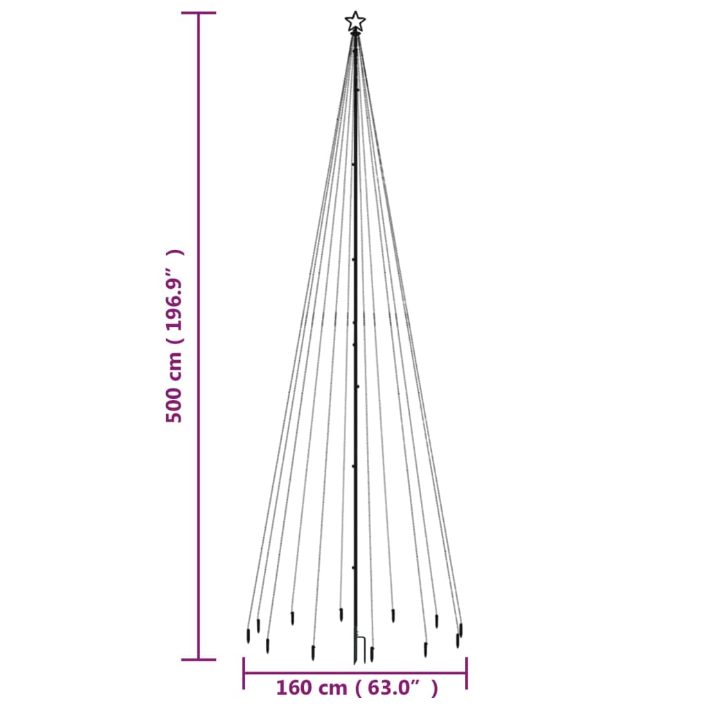 vidaXL Kalėdų eglutė su kuoliuku, 500cm, 732 šaltos baltos spalvos LED