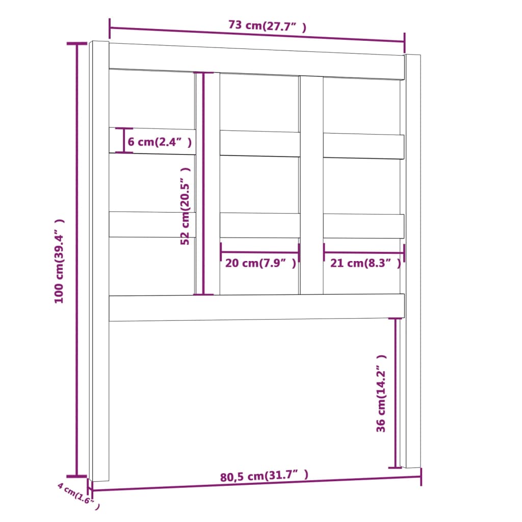 vidaXL Lovos galvūgalis, pilkas, 80,5x4x100cm, pušies medienos masyvas