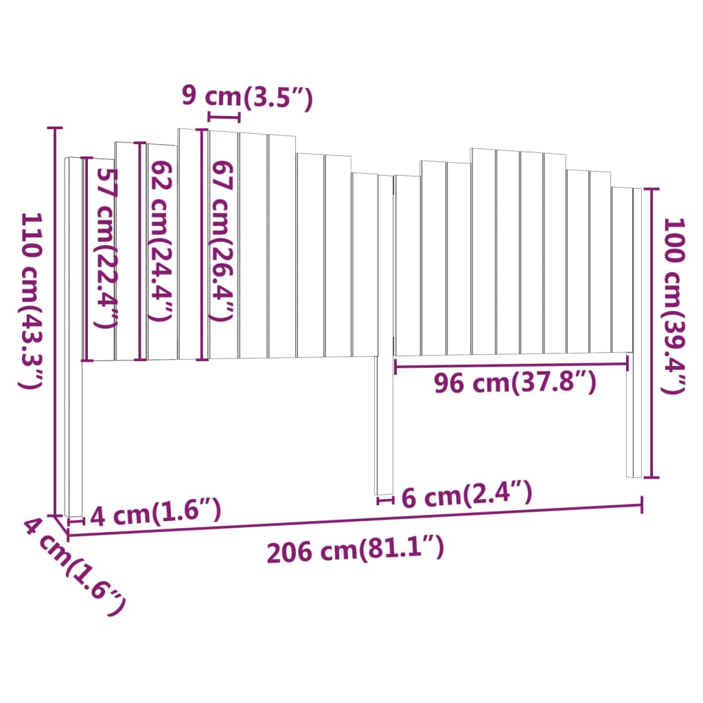 vidaXL Lovos galvūgalis, medaus rudas, 206x4x110cm, pušies masyvas