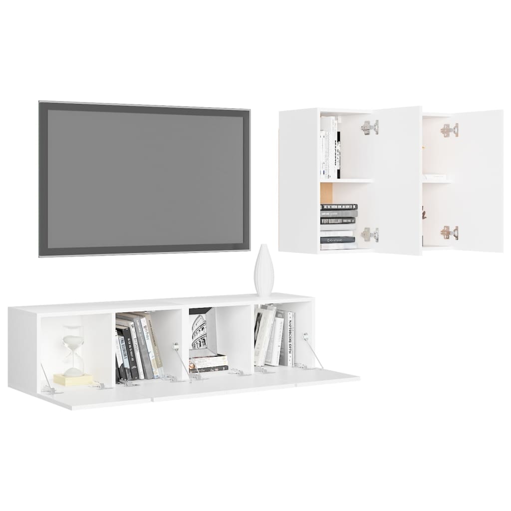 vidaXL Televizoriaus spintelių komplektas, 4 dalių, baltas, mediena