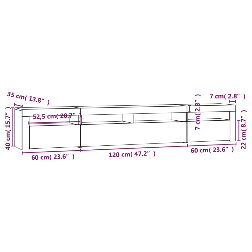 vidaXL TV spintelė su LED apšvietimu, balta, 240x35x40cm, blizgi