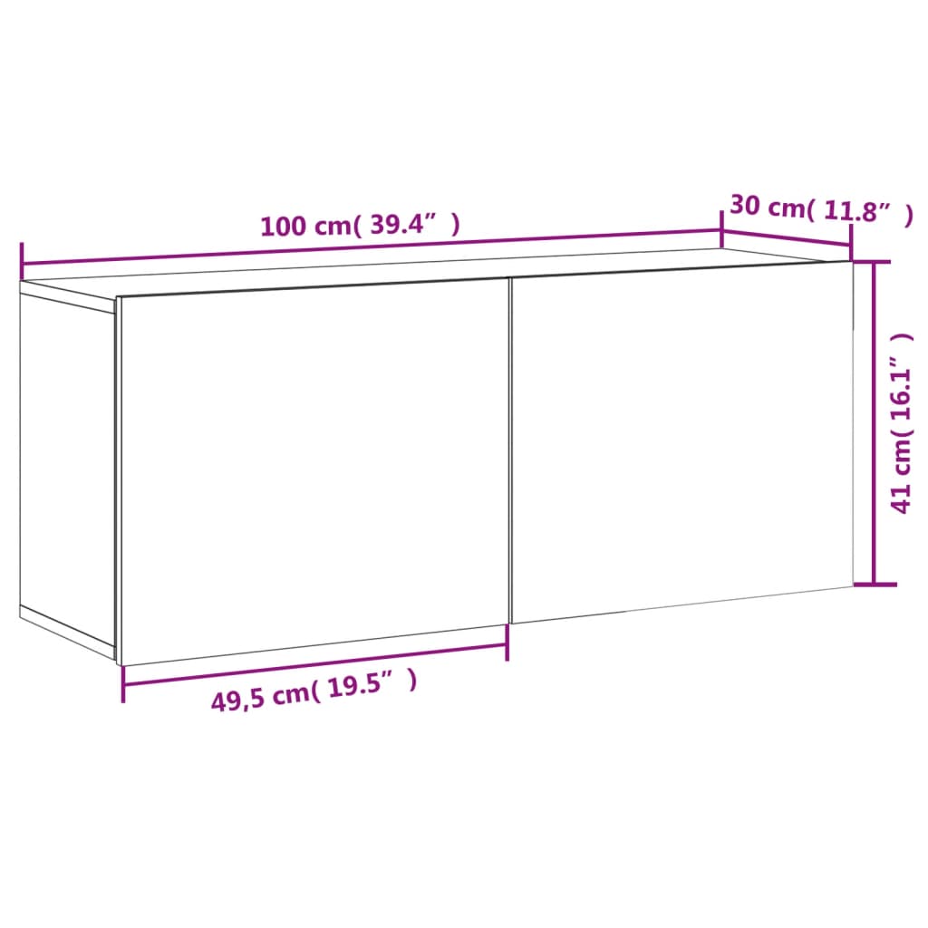 vidaXL Prie sienos montuojama TV spintelė, ąžuolo spalvos, 100x30x41cm