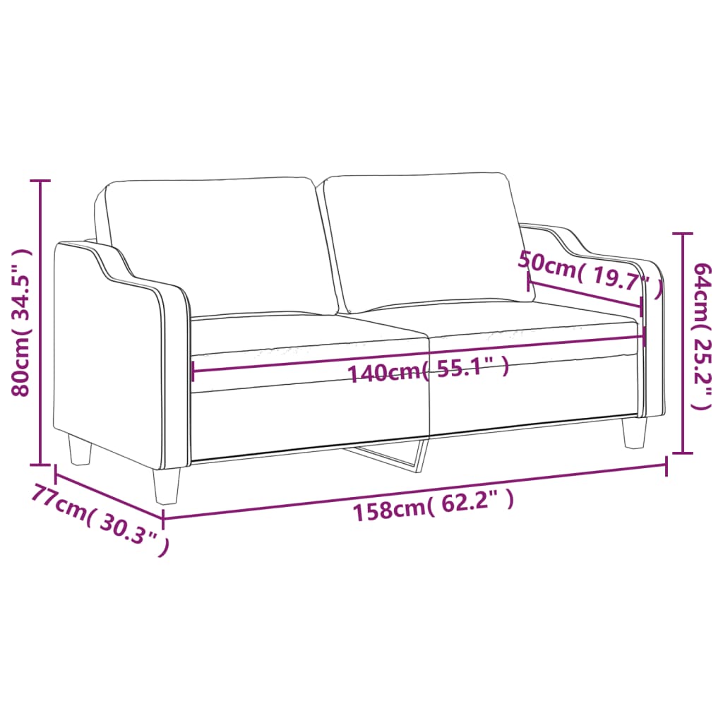 vidaXL Dvivietė sofa, tamsiai pilkos spalvos, 140cm, audinys