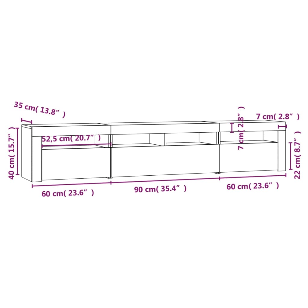 vidaXL Televizoriaus spintelė su LED, pilka ąžuolo, 210x35x40cm