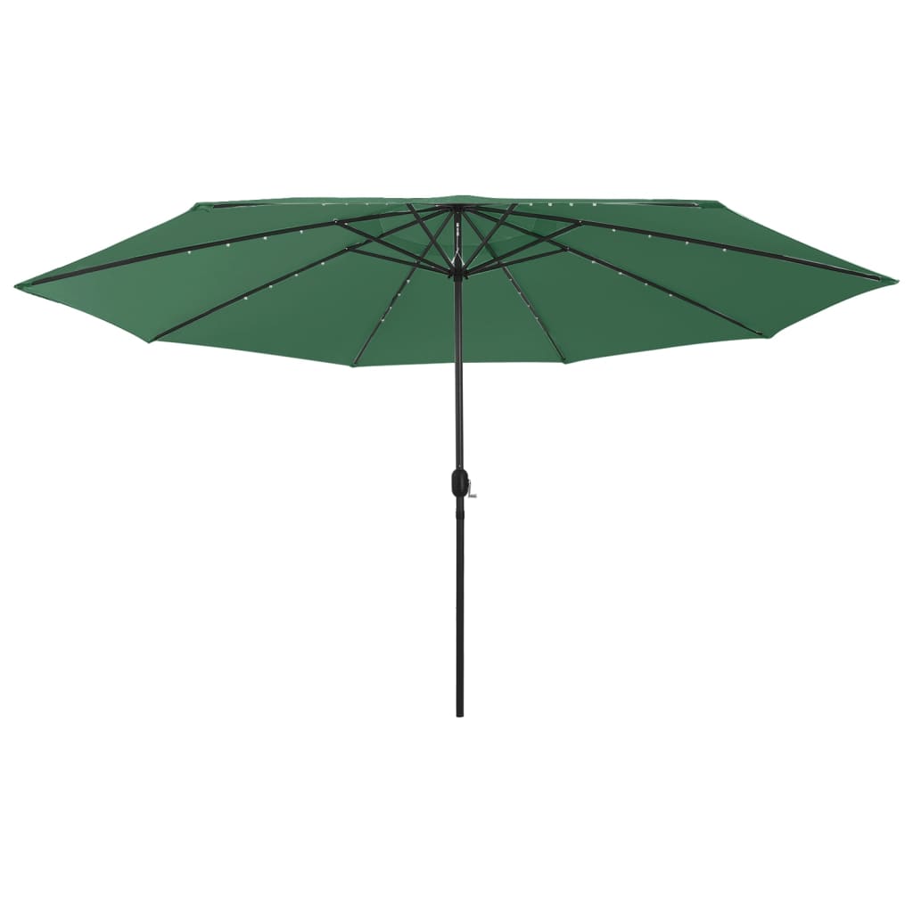vidaXL Lauko skėtis su LED ir metaliniu stulpu, žalias, 400cm