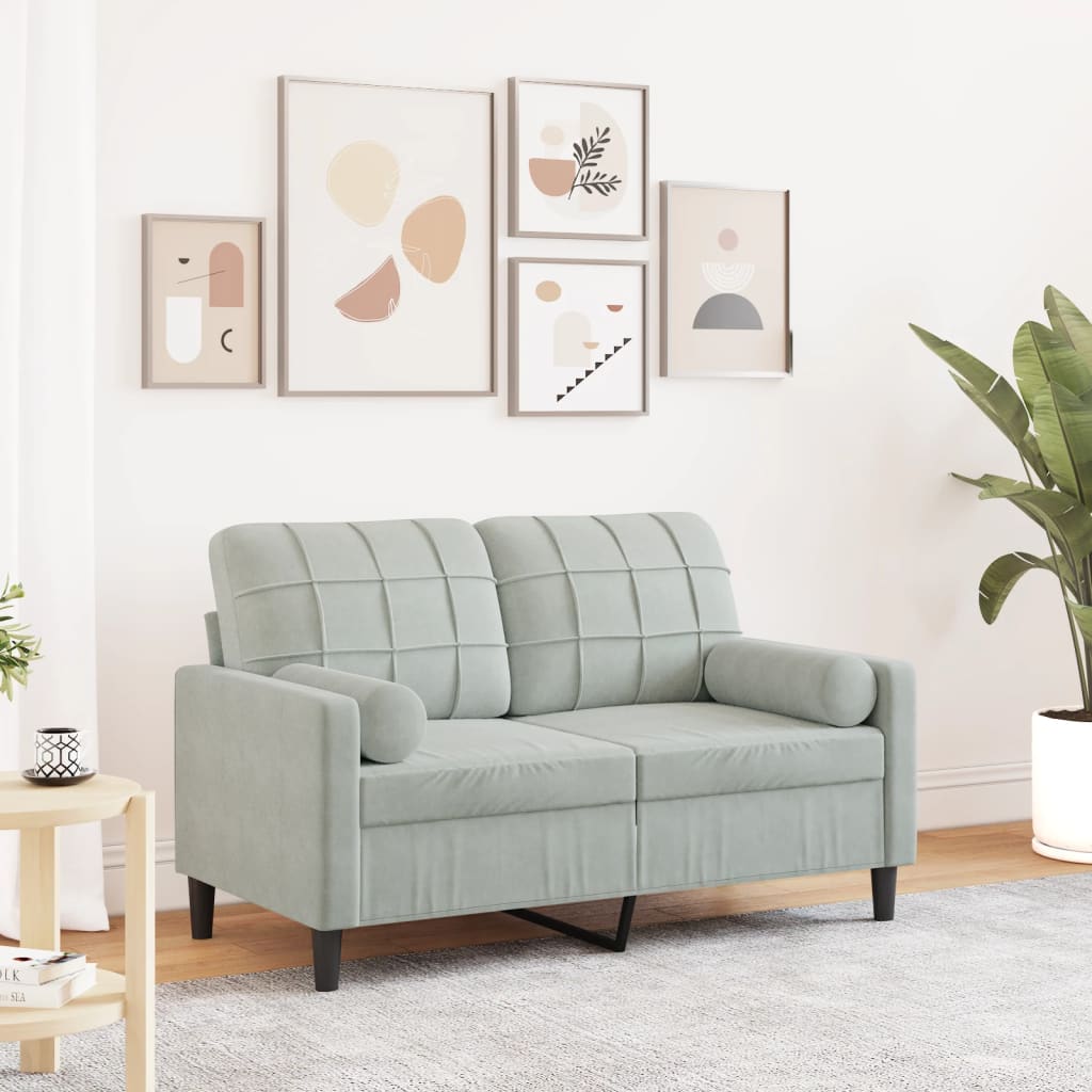 vidaXL Dvivietė sofa su pagalvėlėmis, šviesiai pilka, 120cm, aksomas